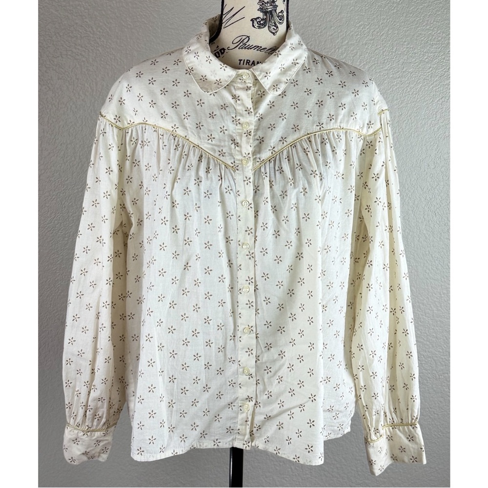 The Great. Women’s Cream Boho Prairie Floral Button-Up Blouse, size Small